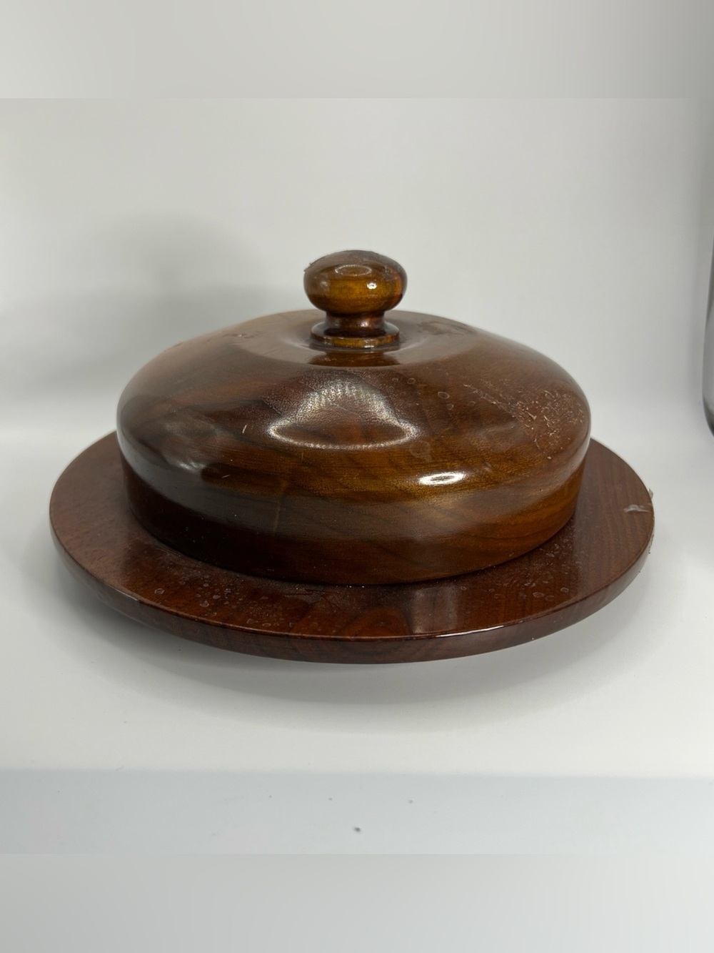 Vintage 1984 Signed Cliff Wonderly Solid Walnut Lidded Serving Bowl Tray Treen